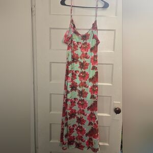 Floral Maxi Dress with Sheer Bottom And Drape Sleeves